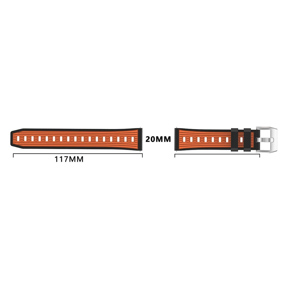 20mm Dual Color Striped Silicone Strap for Samsung Galaxy Watch7 44mm  /  40mm Adjustable Watch Band - Orange+Black - 6