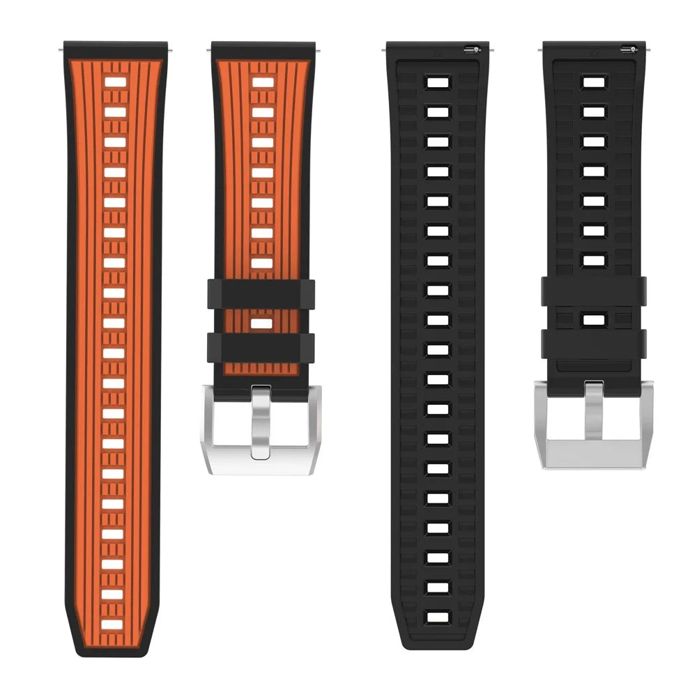 22mm Dual Color Striped Silicone Strap for Huawei Watch GT 5 46mm / 5 Pro 46mm Adjustable Watch Band - Orange+Black - 3
