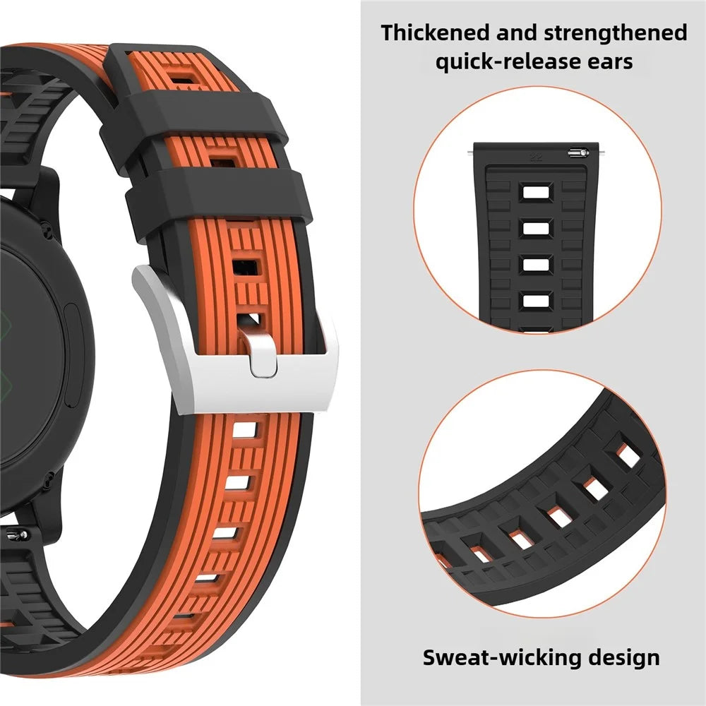 22mm Dual Color Striped Silicone Strap for Huawei Watch GT 5 46mm / 5 Pro 46mm Adjustable Watch Band - Orange+Black - 5