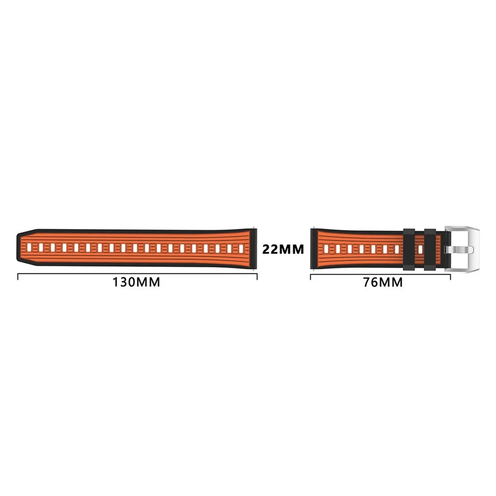 22mm Dual Color Striped Silicone Strap for Huawei Watch GT 5 46mm / 5 Pro 46mm Adjustable Watch Band - Orange+Black - 6