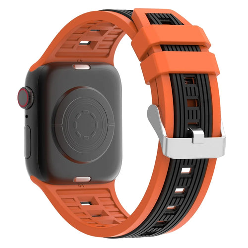 Dual Color Striped Silicone Strap for Apple Watch Series 11 10 42mm  /  9 8 7 41mm  /  SE3 SE2 SE 6 5 4 40mm  /  3 2 1 38mm Watch Band - Orange+Black - 1