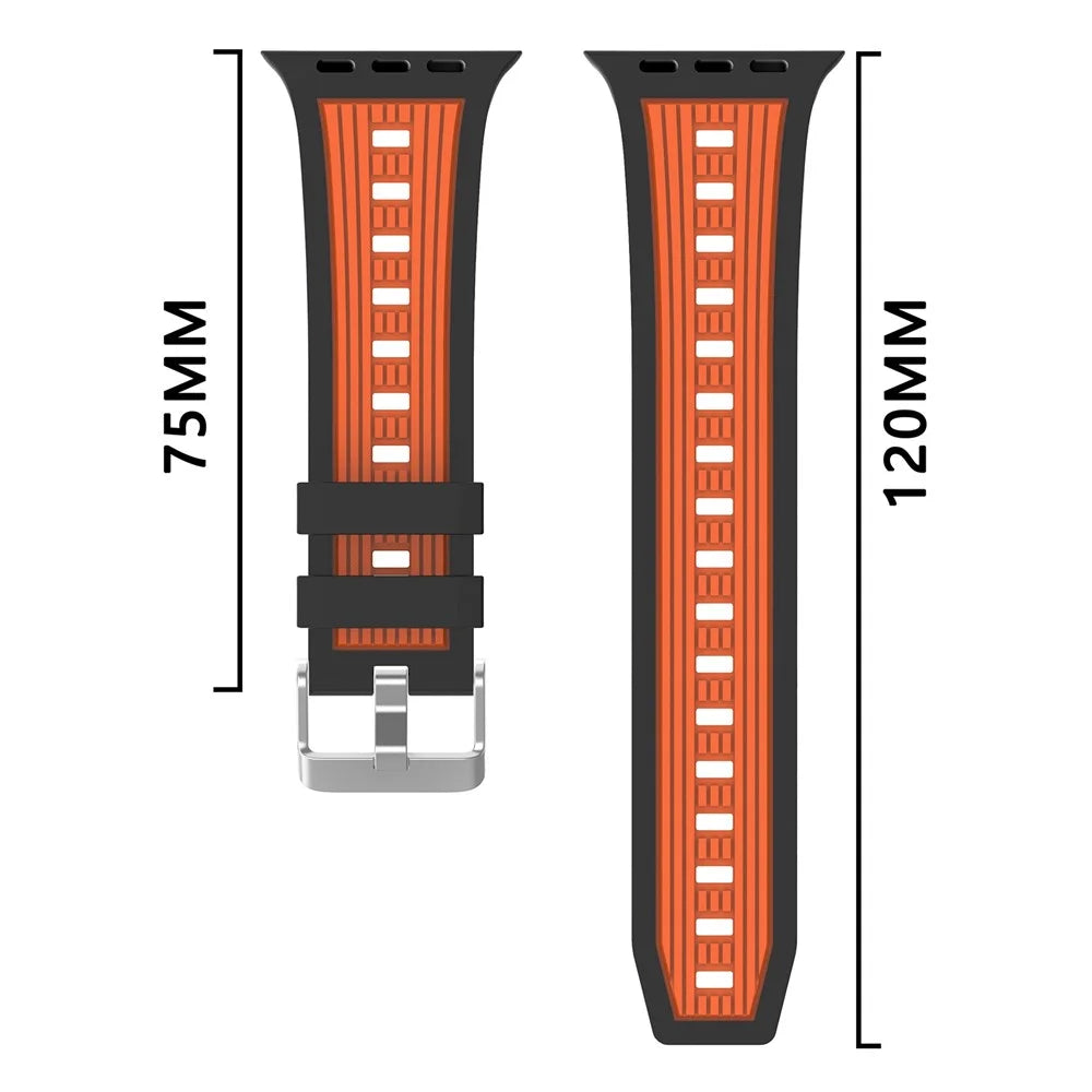 Dual Color Striped Silicone Strap for Apple Watch Series 11 10 42mm  /  9 8 7 41mm  /  SE3 SE2 SE 6 5 4 40mm  /  3 2 1 38mm Watch Band - Orange+Black - 3