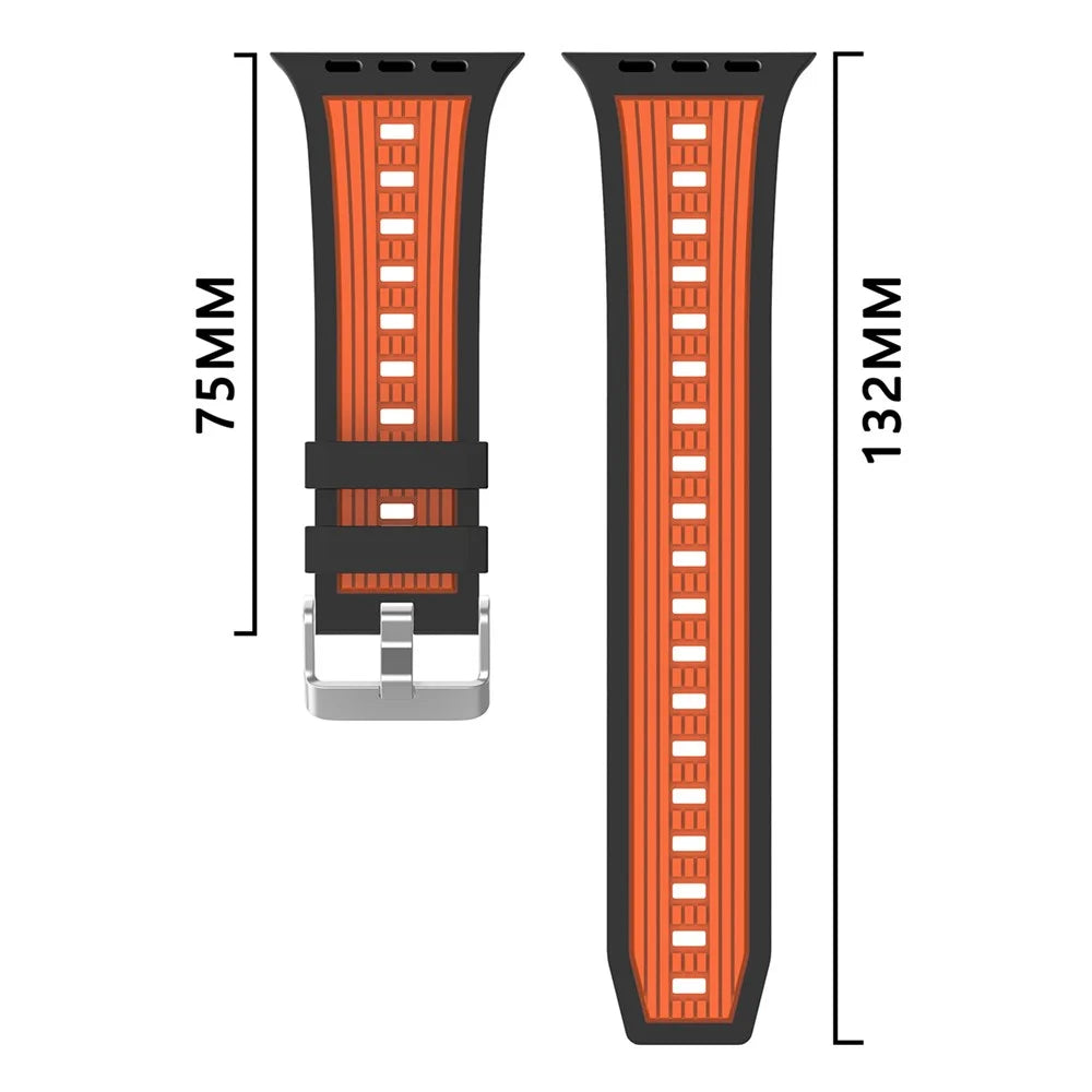 Dual Color Striped Strap for Apple Watch Ultra 3 2 1 49mm  /  Series 11 10 46mm  /  9 8 7 45mm  /  SE3 SE2 SE 6 5 4 44mm Silicone Band - Orange+Black - 3