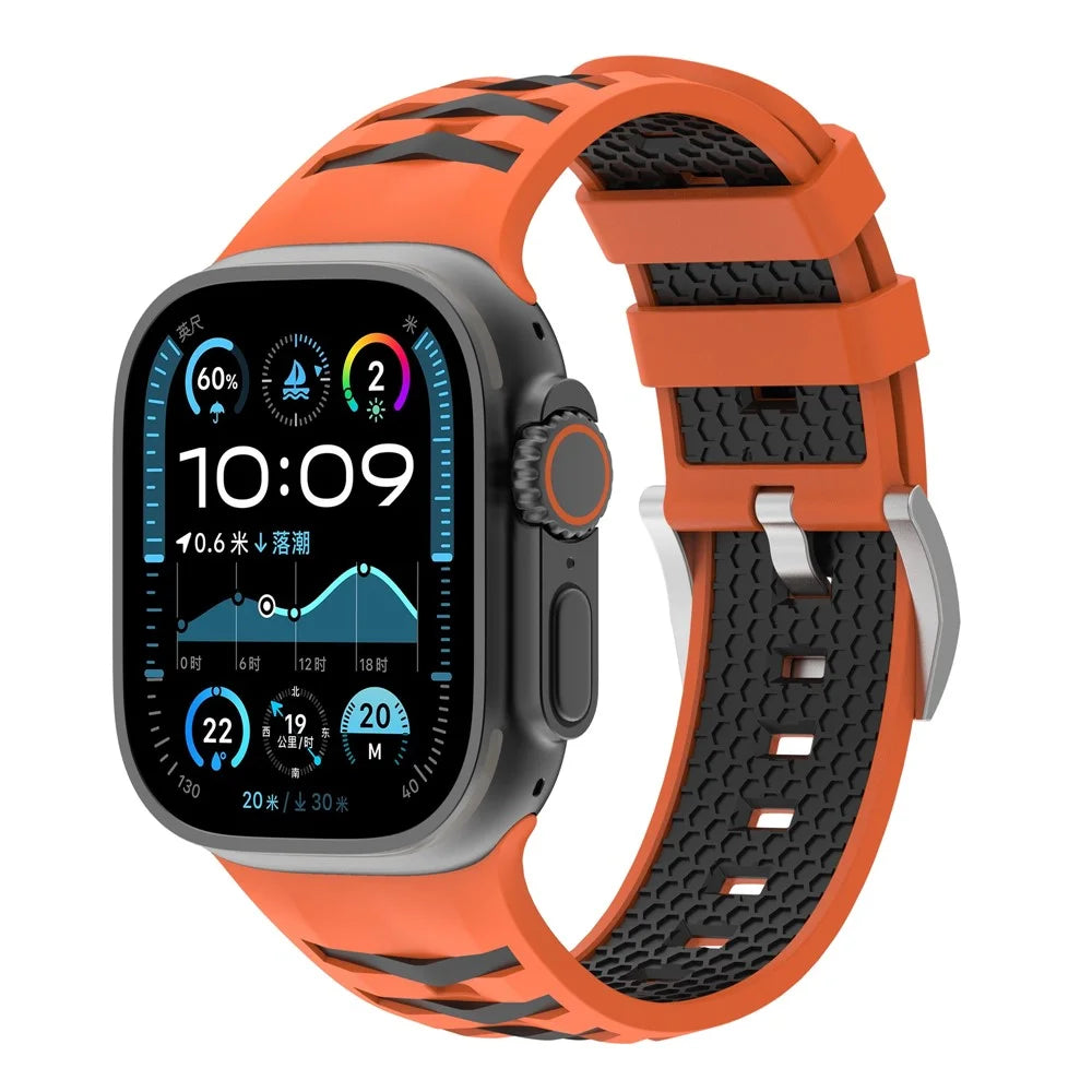 Tire Texture Silicone Strap for Apple Watch Series 11 10 42mm  /  9 8 7 41mm  /  SE3 SE2 SE 6 5 4 40mm  /  3 2 1 38mm Watch Band - Orange+Black - 2