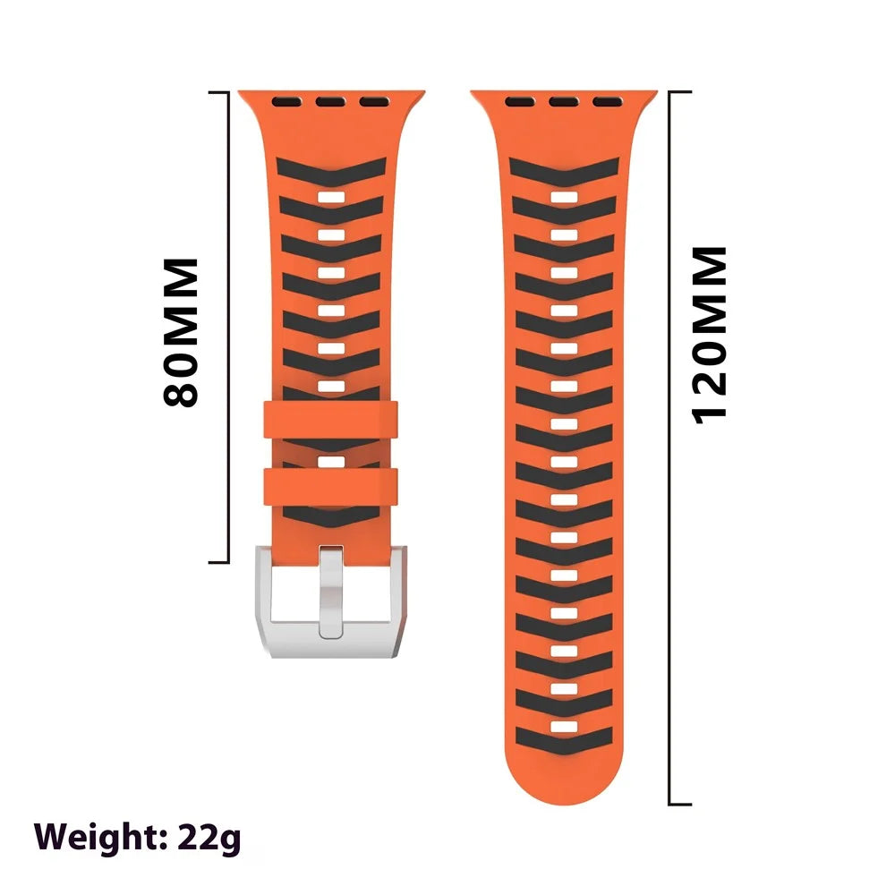 Tire Texture Silicone Strap for Apple Watch Series 11 10 42mm  /  9 8 7 41mm  /  SE3 SE2 SE 6 5 4 40mm  /  3 2 1 38mm Watch Band - Orange+Black - 5