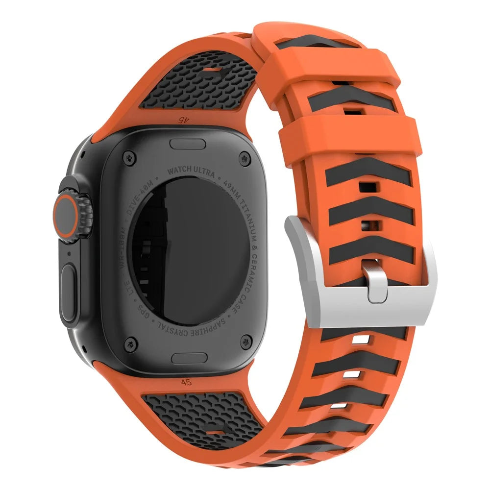 Tire Texture Strap for Apple Watch Ultra 3 2 1 49mm  /  Series 11 10 46mm  /  9 8 7 45mm  /  SE3 SE2 SE 6 5 4 44mm  /  3 2 Band - Orange+Black - 1