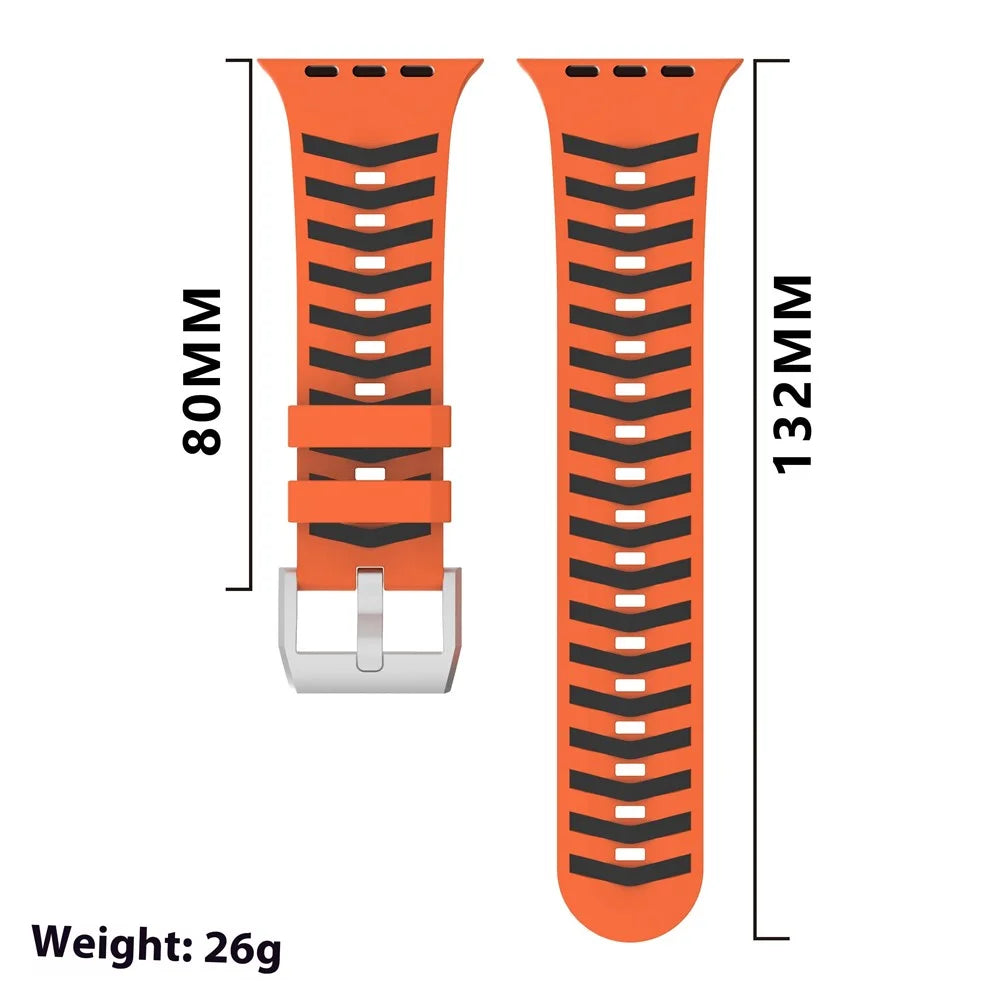 Tire Texture Strap for Apple Watch Ultra 3 2 1 49mm  /  Series 11 10 46mm  /  9 8 7 45mm  /  SE3 SE2 SE 6 5 4 44mm  /  3 2 Band - Orange+Black - 5