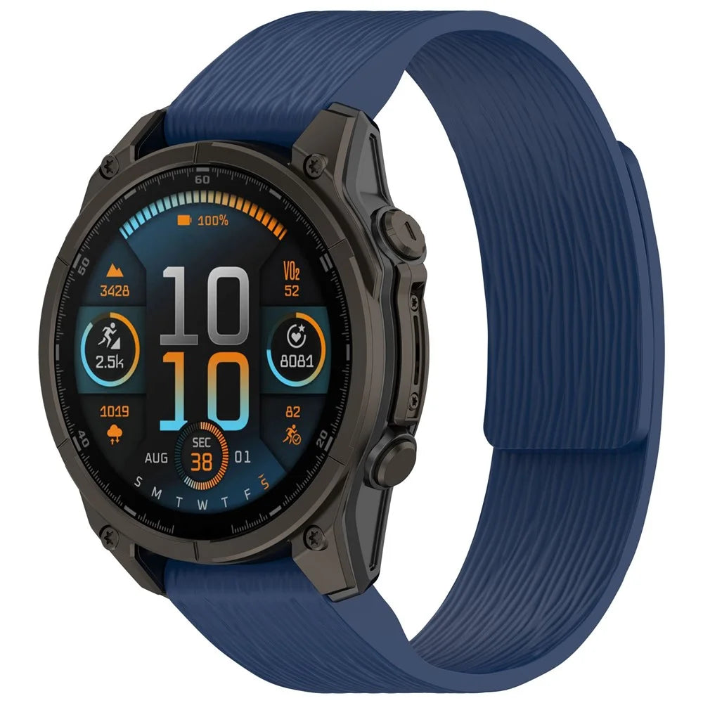 26mm Magnetic Watch Band for Garmin quatix 8 51mm / epix Pro 51mm / Fenix 7X / 7X Pro 51mm Quick Release Silicone Strap Stripe Pattern - Midnight Blue - 4