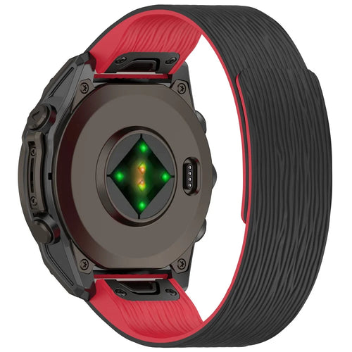 22mm Magnetic Watch Band for Garmin quatix 8 47mm / Tactix 8 47mm / Fenix 8 47mm Quick Release Silicone Strap Stripe Pattern - Black  /  Red - 1
