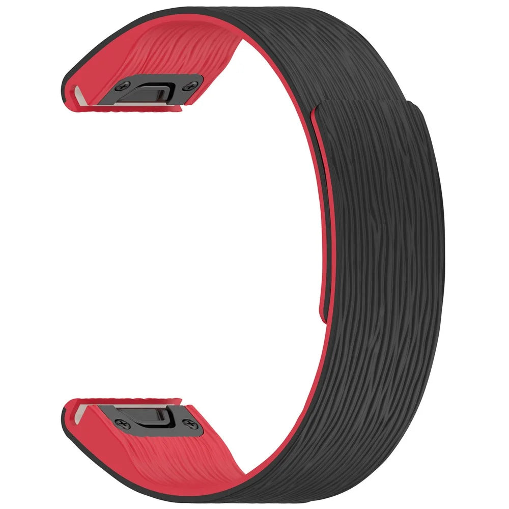 22mm Magnetic Watch Band for Garmin quatix 8 47mm / Tactix 8 47mm / Fenix 8 47mm Quick Release Silicone Strap Stripe Pattern - Black  /  Red - 2