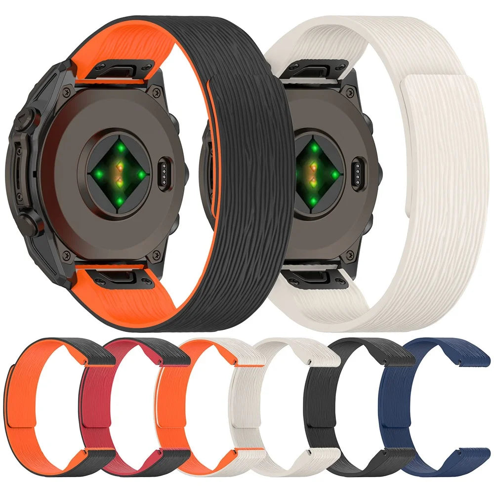 22mm Magnetic Watch Band for Garmin quatix 8 47mm / Tactix 8 47mm / Fenix 8 47mm Quick Release Silicone Strap Stripe Pattern - Black  /  Red - 7
