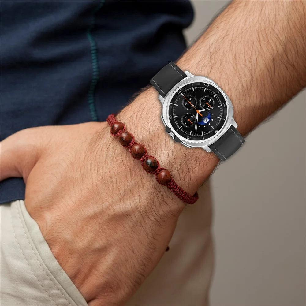 Litchi Texture PU + Silicone Band for Samsung Galaxy Watch8 44mm / 40mm / Watch8 Classic 46mm Quick Release Adjustable Watch Strap - Black - 5