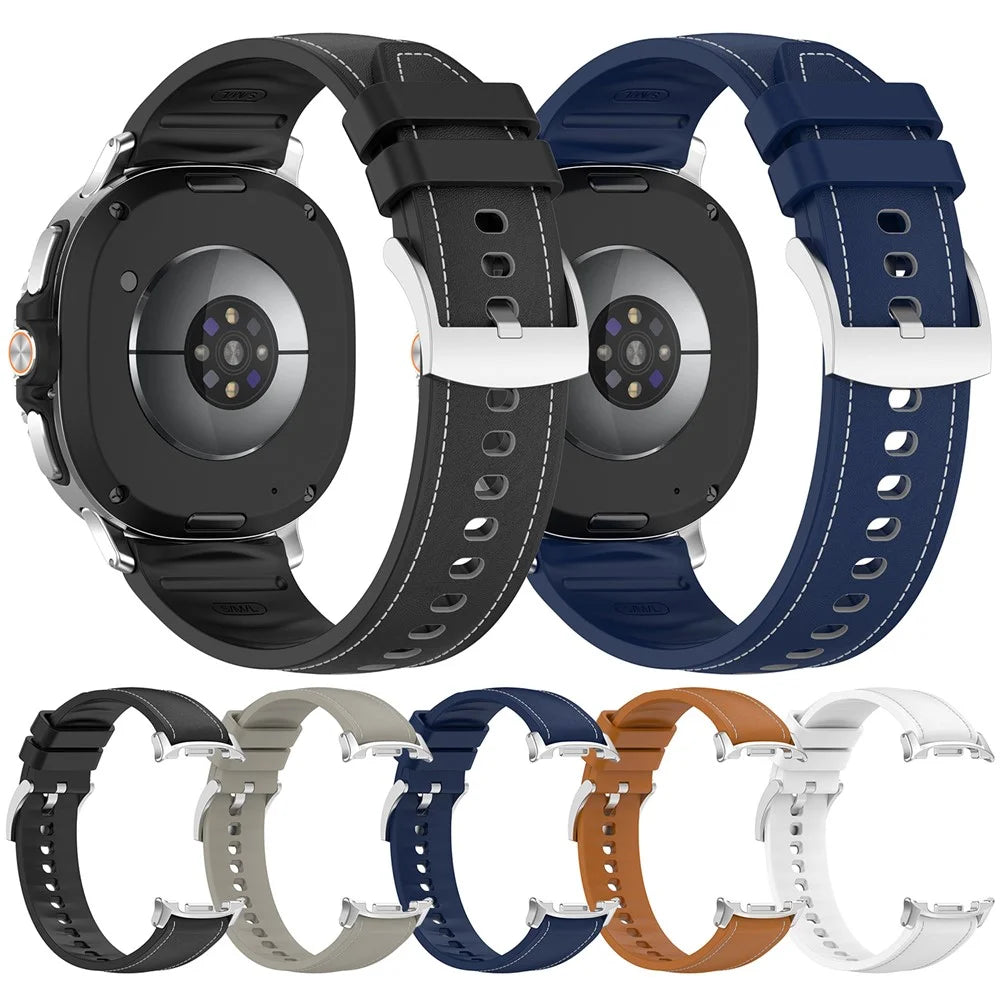 Litchi Texture PU + Silicone Band for Samsung Galaxy Watch8 44mm / 40mm / Watch8 Classic 46mm Quick Release Adjustable Watch Strap - Black - 7