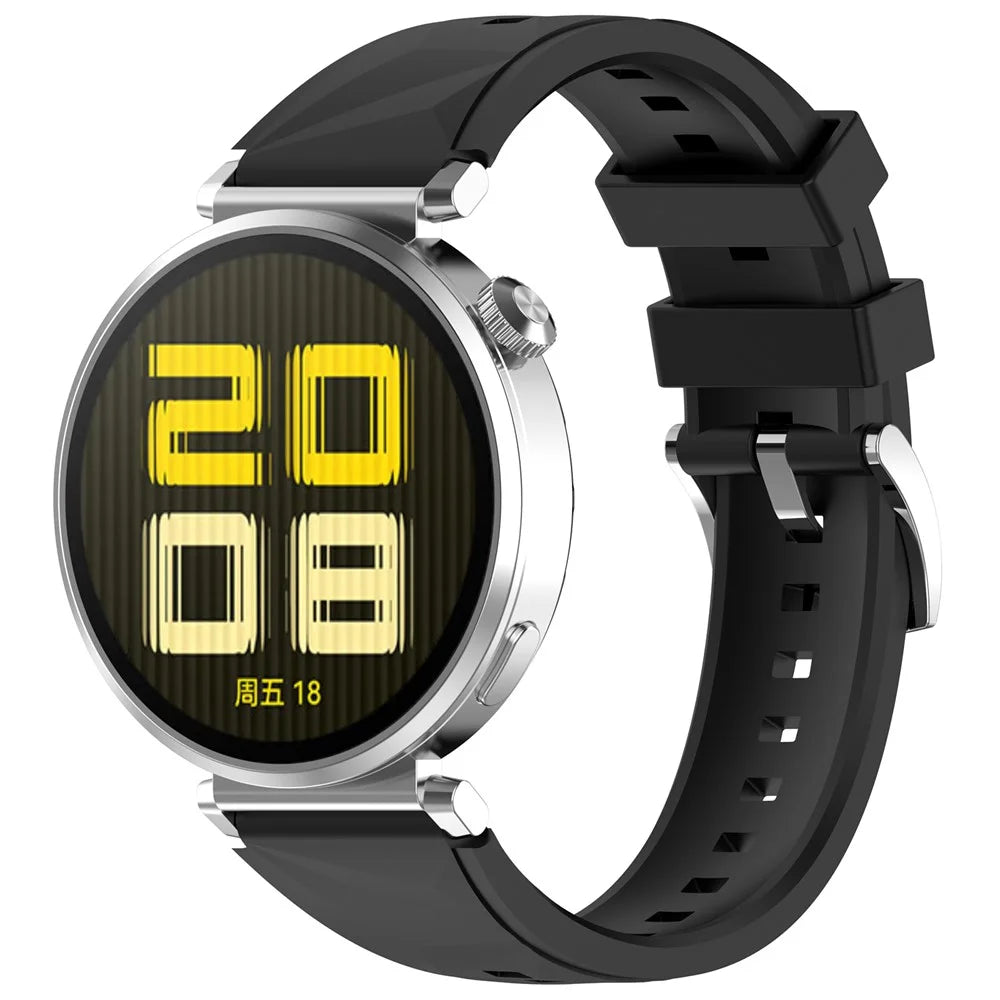 Textured Watch Band for Huawei Watch GT 6 41mm / 5 Pro 42mm / 5 41mm / 4 41mm Quick Release Silicone Strap with Steel Buckle - Black - 3