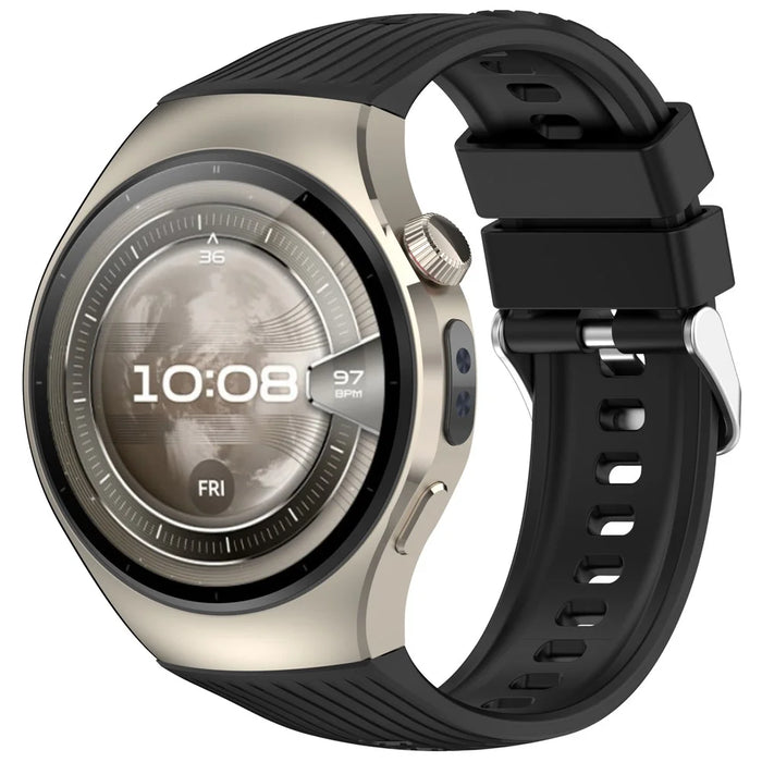 For Huawei Watch 5 42mm Replacement Strap Stripe Pattern Silicone Watch Band - Black - 2
