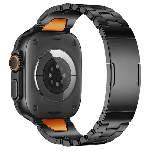 Metal Strap for Apple Watch Ultra 3 2 1 49mm  /  Series 11 10 46mm  /  9 8 7 45mm  /  SE3 SE2 SE 6 5 4 44mm  /  3 2 1 42mm Watch Band - Black / Orange - 1