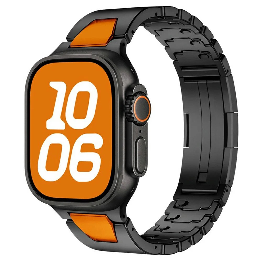 Metal Strap for Apple Watch Ultra 3 2 1 49mm  /  Series 11 10 46mm  /  9 8 7 45mm  /  SE3 SE2 SE 6 5 4 44mm  /  3 2 1 42mm Watch Band - Black / Orange - 2