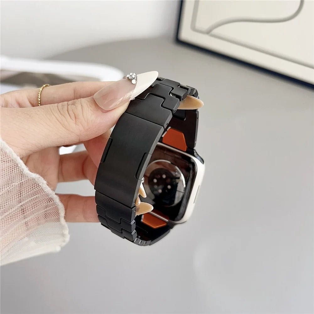 Metal Strap for Apple Watch Ultra 3 2 1 49mm  /  Series 11 10 46mm  /  9 8 7 45mm  /  SE3 SE2 SE 6 5 4 44mm  /  3 2 1 42mm Watch Band - Black / Orange - 3