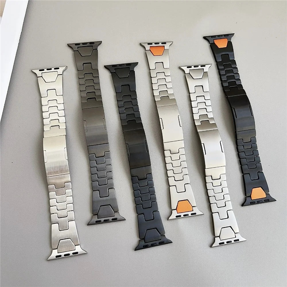 Metal Strap for Apple Watch Ultra 3 2 1 49mm  /  Series 11 10 46mm  /  9 8 7 45mm  /  SE3 SE2 SE 6 5 4 44mm  /  3 2 1 42mm Watch Band - Black / Orange - 5