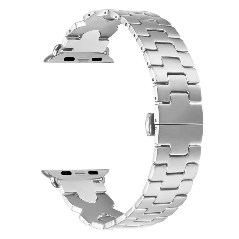 Watch Band For Apple Watch Series 11 10 42mm  /  9 8 7 41mm  /  SE3 SE2 SE 6 5 4 40mm  /  3 2 1 38mm Stainless Steel Strap with Butterfly Clasp - Silver - 1