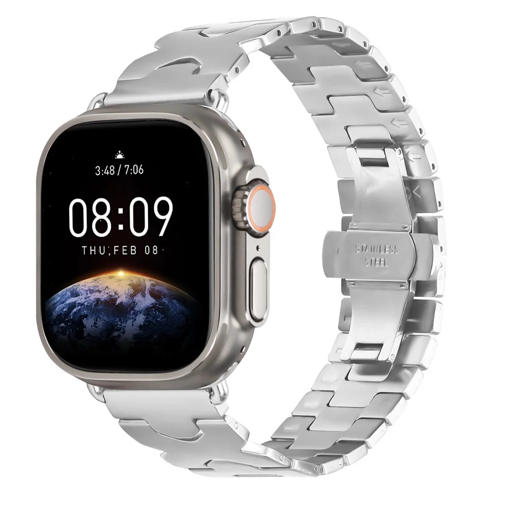 Watch Band For Apple Watch Series 11 10 42mm  /  9 8 7 41mm  /  SE3 SE2 SE 6 5 4 40mm  /  3 2 1 38mm Stainless Steel Strap with Butterfly Clasp - Silver - 3
