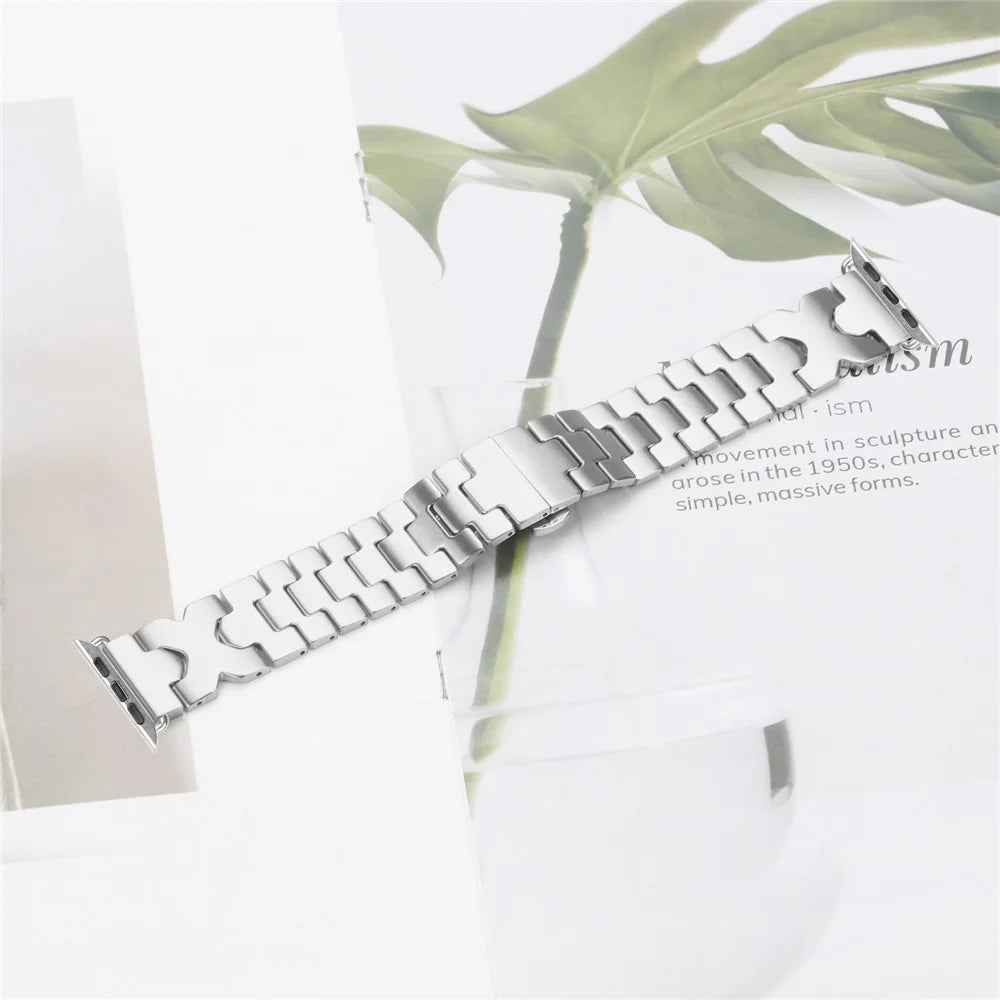 Watch Band For Apple Watch Series 11 10 42mm  /  9 8 7 41mm  /  SE3 SE2 SE 6 5 4 40mm  /  3 2 1 38mm Stainless Steel Strap with Butterfly Clasp - Silver - 4