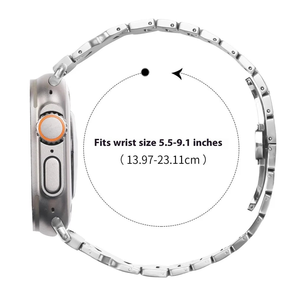 Watch Band for Apple Watch Ultra 3 / 2 / 1 49mm, Series 11 / 10 46mm, 9 / 8 / 7 45mm, SE3 / SE2 / SE / 6 / 5 / 4 44mm, 3 / 2 / 1 42mm Stainless Steel Strap with X-Shaped Butterfly Clasp - Silver - 7