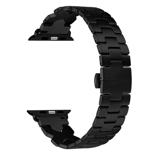Stainless Steel Watch Band For Apple Watch Ultra 3 2 1 49mm  /  Series 11 10 46mm  /  9 8 7 45mm  /  SE3 SE2 SE 6 5 4 44mm  /  3 2 1 42mm Electroplating Strap with X-Shaped Butterfly Clasp - Black - 1