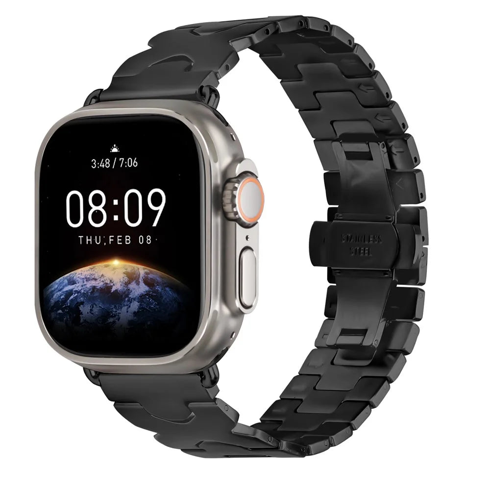 Stainless Steel Watch Band For Apple Watch Ultra 3 2 1 49mm  /  Series 11 10 46mm  /  9 8 7 45mm  /  SE3 SE2 SE 6 5 4 44mm  /  3 2 1 42mm Electroplating Strap with X-Shaped Butterfly Clasp - Black - 3
