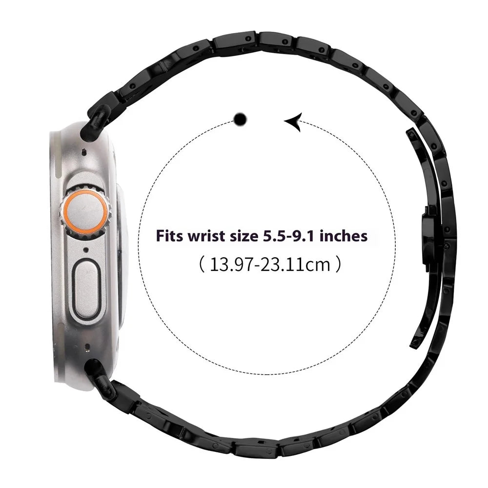 Stainless Steel Watch Band For Apple Watch Ultra 3 2 1 49mm  /  Series 11 10 46mm  /  9 8 7 45mm  /  SE3 SE2 SE 6 5 4 44mm  /  3 2 1 42mm Electroplating Strap with X-Shaped Butterfly Clasp - Black - 7