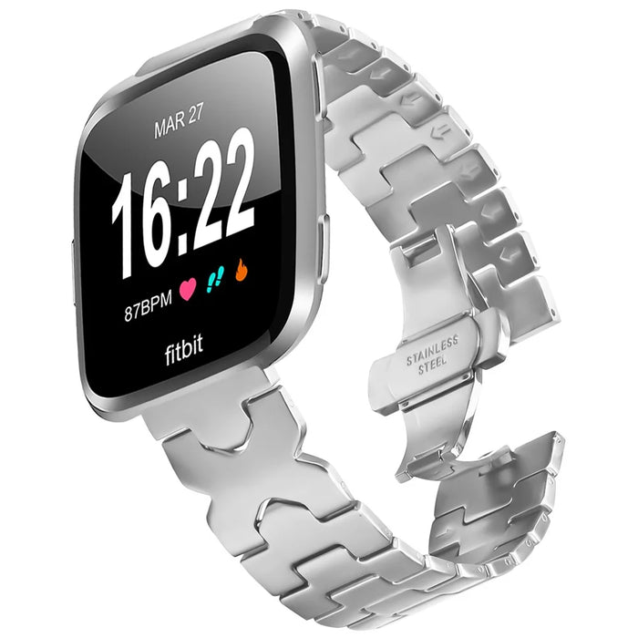 Watch Band for Fitbit Versa  /  Versa Lite  /  Versa 2 Stainless Steel Strap with X-Shaped Butterfly Clasp - Silver - 2