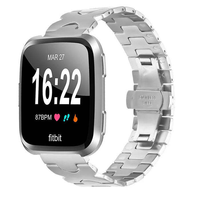 Watch Band for Fitbit Versa  /  Versa Lite  /  Versa 2 Stainless Steel Strap with X-Shaped Butterfly Clasp - Silver - 3