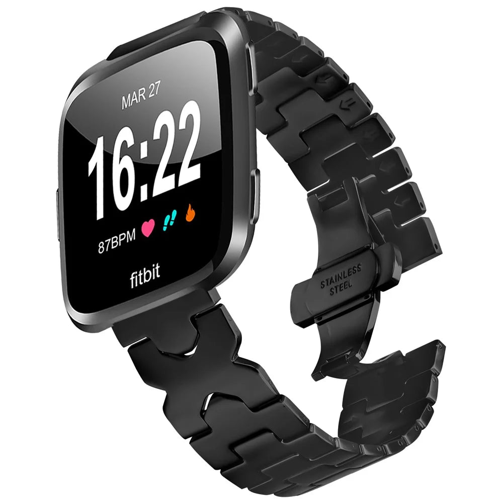 Stainless Steel Watch Band For Fitbit Versa  /  Versa Lite  /  Versa 2 Electroplating Strap with X-Shaped Butterfly Clasp - Black - 2