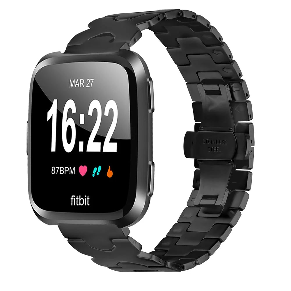 Stainless Steel Watch Band For Fitbit Versa  /  Versa Lite  /  Versa 2 Electroplating Strap with X-Shaped Butterfly Clasp - Black - 3
