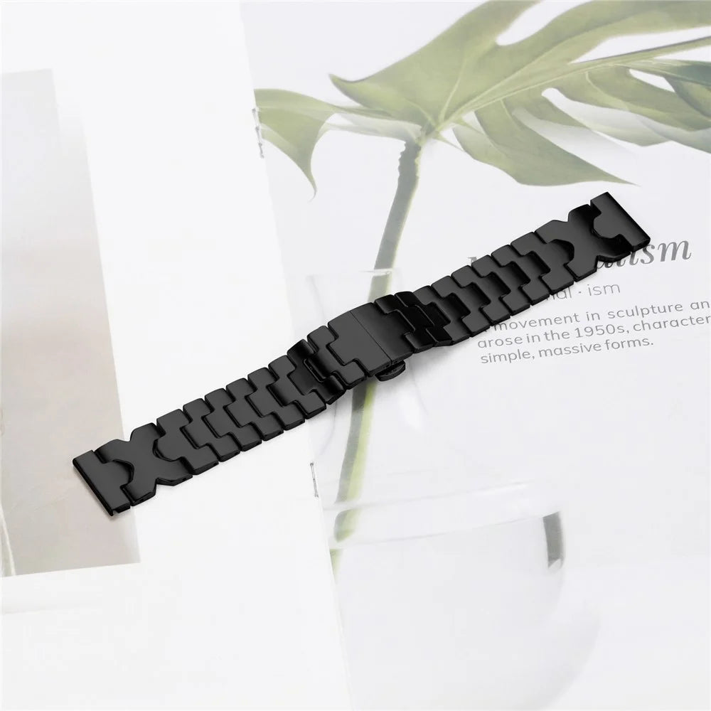 Stainless Steel Watch Band For Fitbit Versa  /  Versa Lite  /  Versa 2 Electroplating Strap with X-Shaped Butterfly Clasp - Black - 6