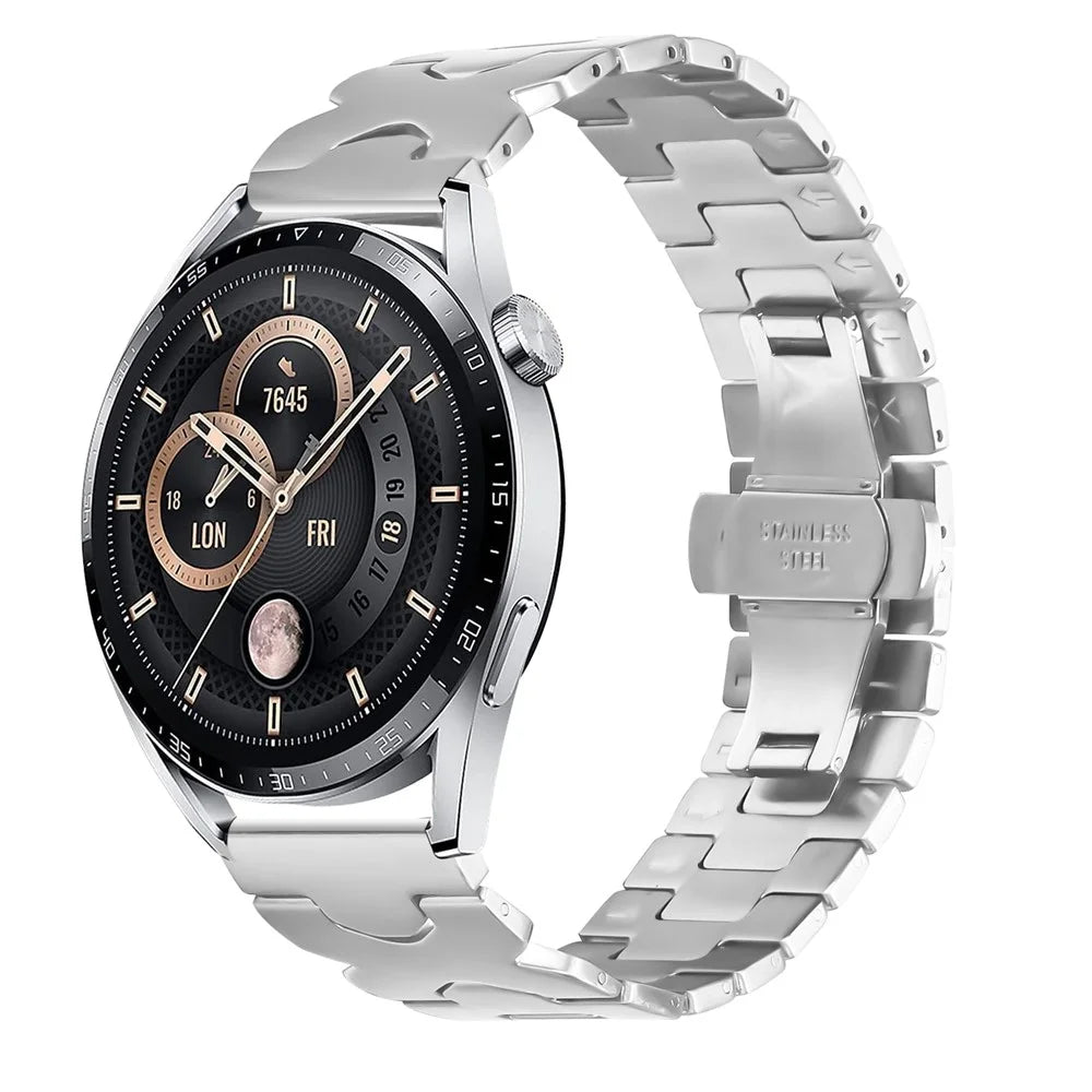 For Samsung Galaxy Watch 46mm Watch Band Stainless Steel Strap with X-Shaped Butterfly Clasp - Silver - 3