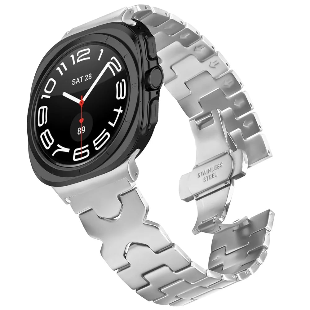 Watch Band for Samsung Galaxy Watch8 44mm  /  Watch8 40mm  /  Watch8 Classic 46mm Stainless Steel Strap with X-Shaped Butterfly Clasp - Silver - 2