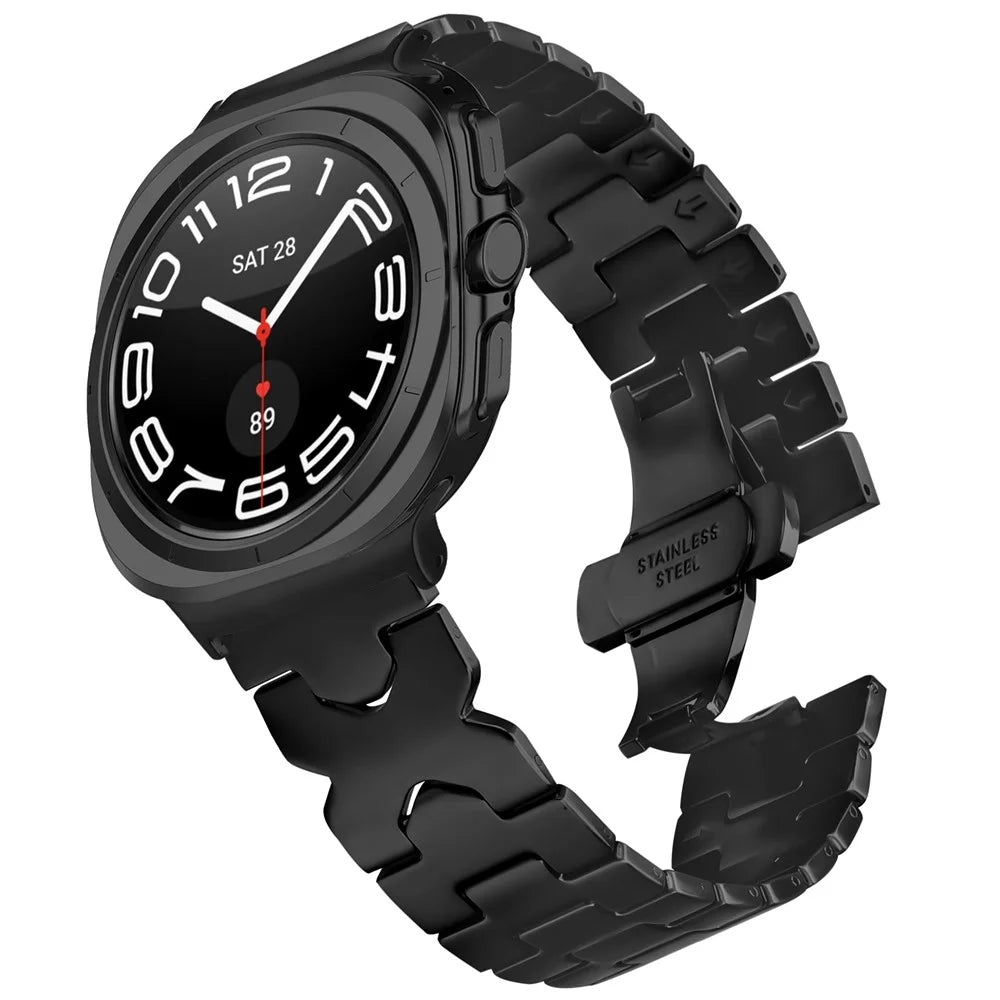 Stainless Steel Watch Band For Samsung Galaxy Watch8 Classic 46mm  /  Watch8 44mm  /  40mm Strap with X-Shaped Butterfly Clasp - Black - 2