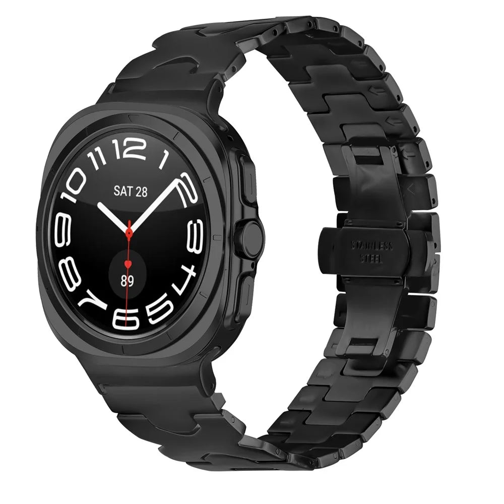 Stainless Steel Watch Band For Samsung Galaxy Watch8 Classic 46mm  /  Watch8 44mm  /  40mm Strap with X-Shaped Butterfly Clasp - Black - 3