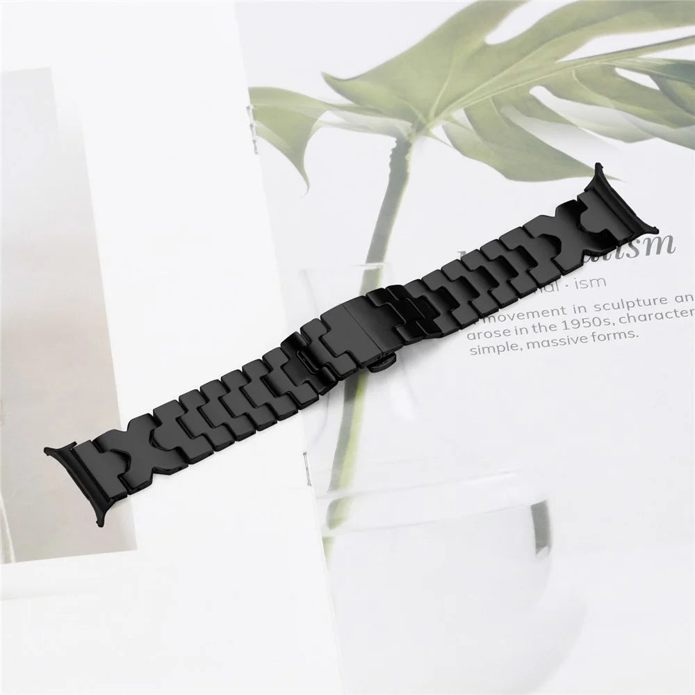 Stainless Steel Watch Band For Samsung Galaxy Watch8 Classic 46mm  /  Watch8 44mm  /  40mm Strap with X-Shaped Butterfly Clasp - Black - 4
