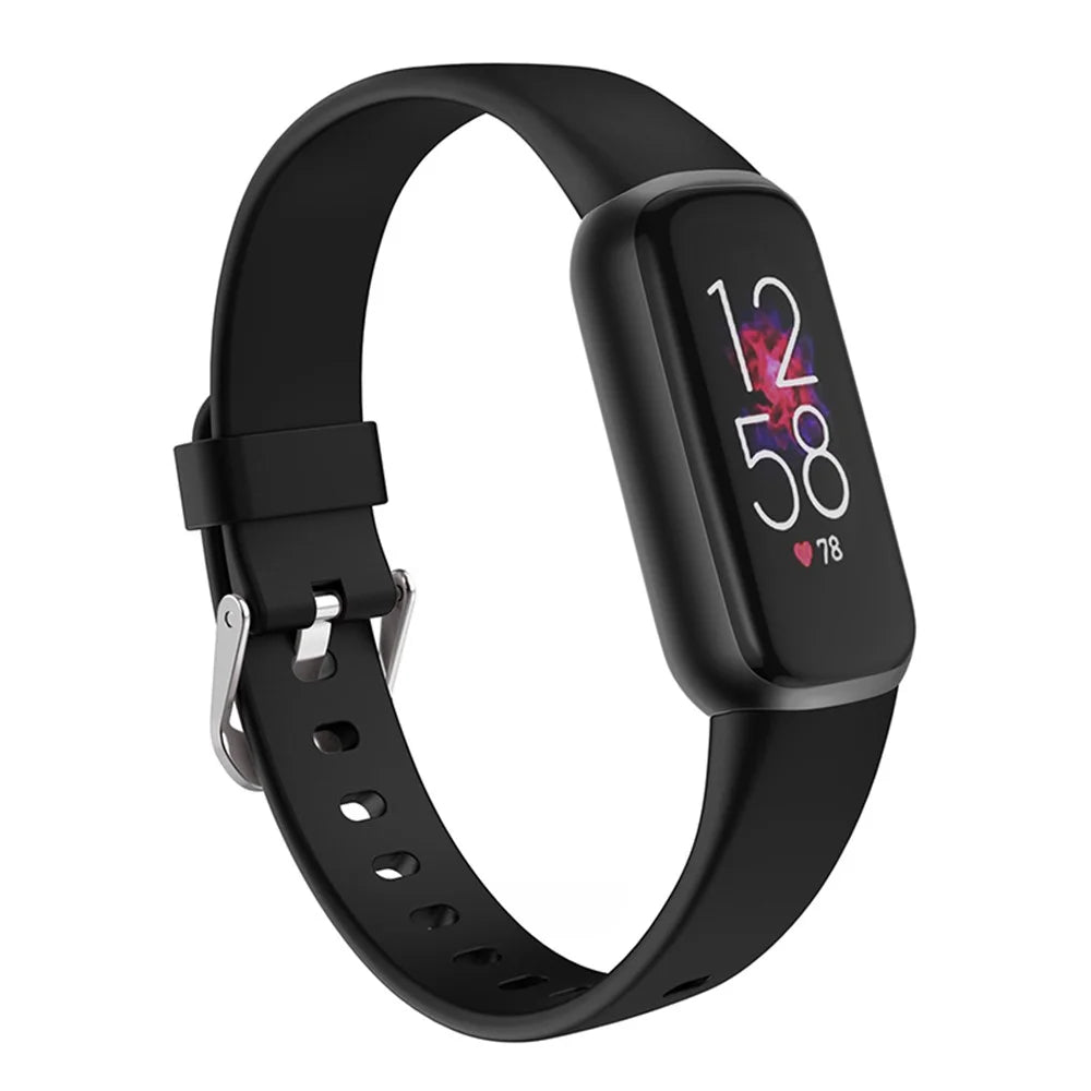 Silicone Adjustable Solid Color Watch Band Replacement Wrist Bracelet Strap Belt for Fitbit Luxe, Size: L - Black - 2