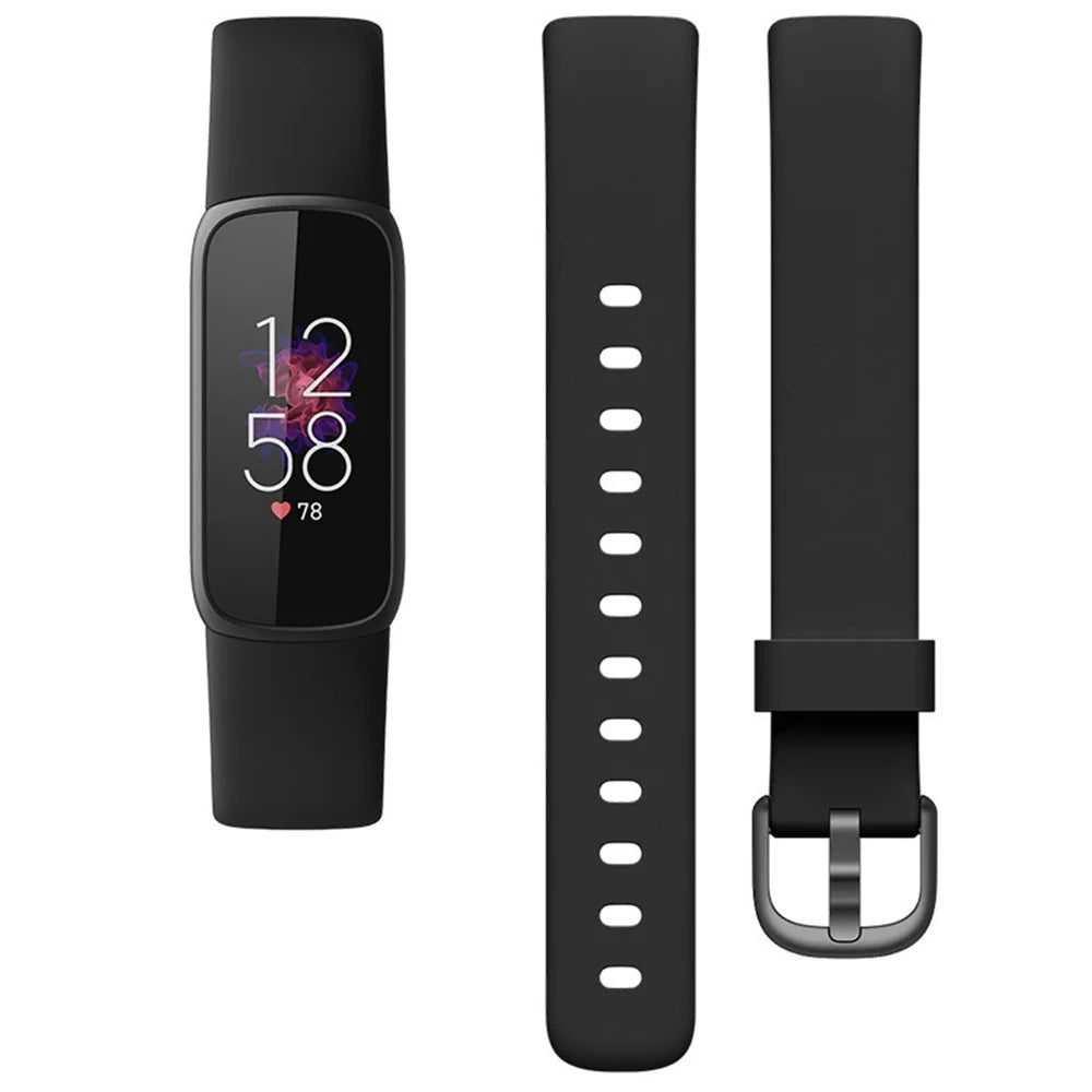 Silicone Adjustable Solid Color Watch Band Replacement Wrist Bracelet Strap Belt for Fitbit Luxe, Size: L - Black - 3