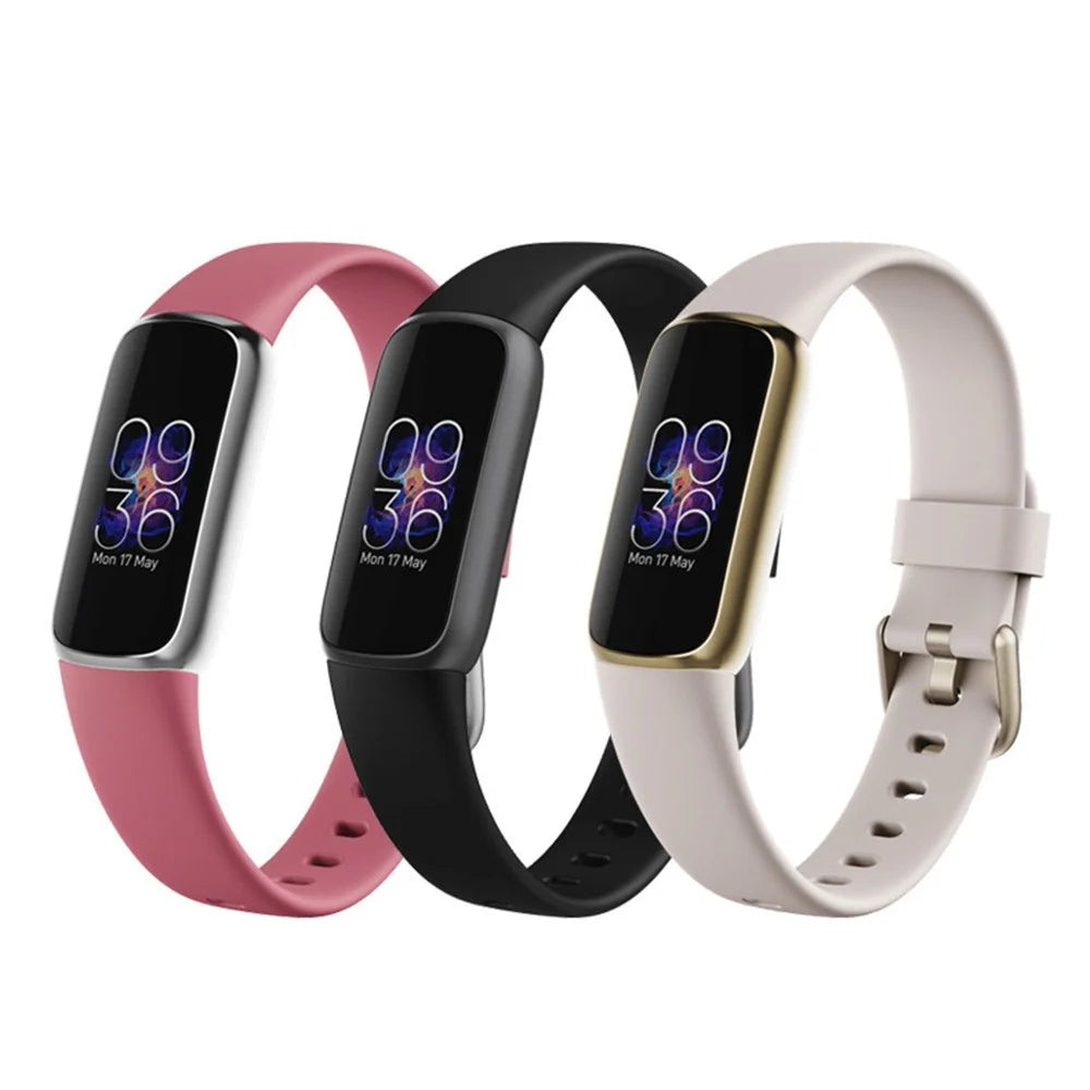 Silicone Adjustable Solid Color Watch Band Replacement Wrist Bracelet Strap Belt for Fitbit Luxe, Size: L - Black - 5
