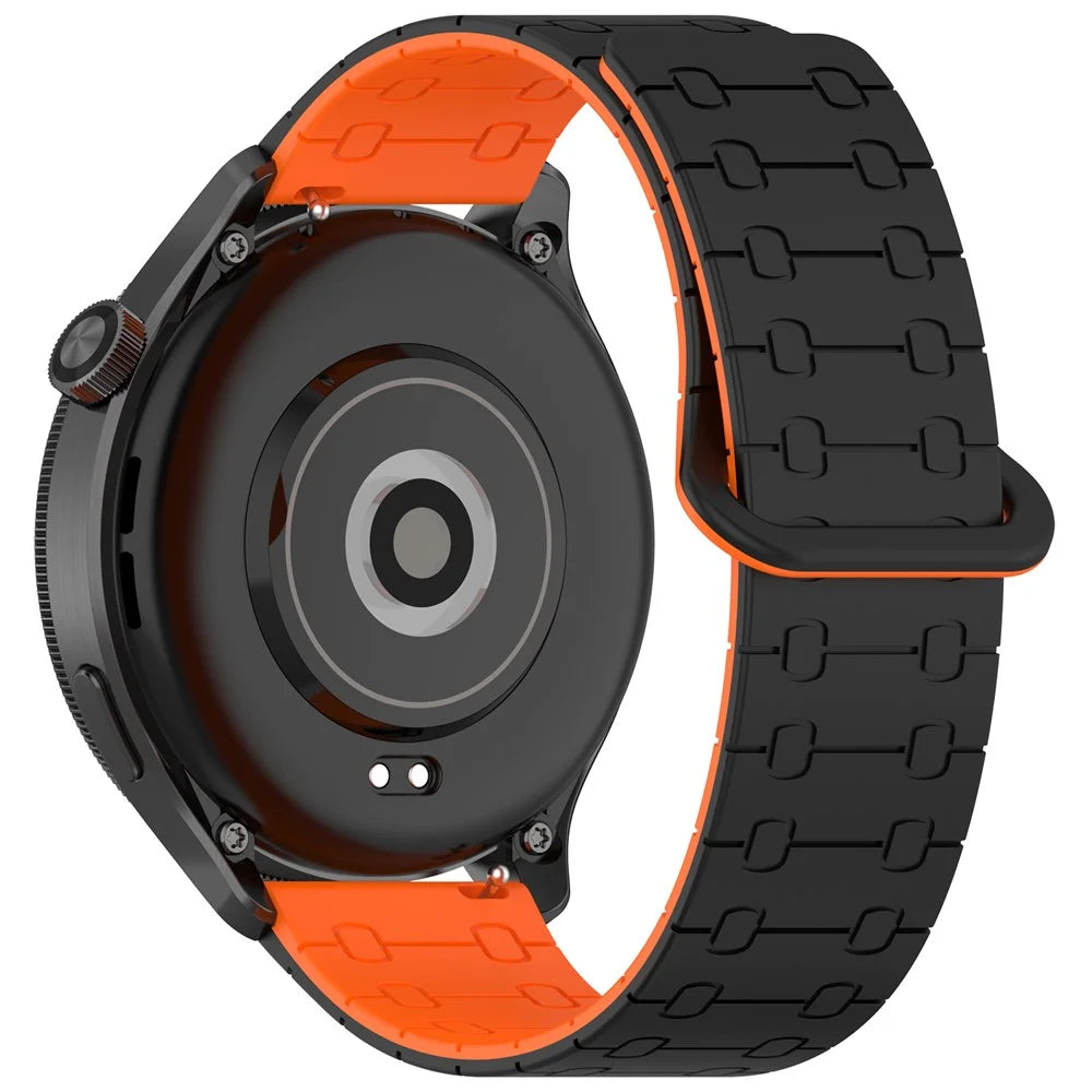 22mm Magnetic Silicone Strap for Huawei Watch GT 6 46mm / 5 46mm / 5 Pro 46mm / Huami Amazfit Bip 5 5-Bead Design Watch Band - Black / Orange - 1