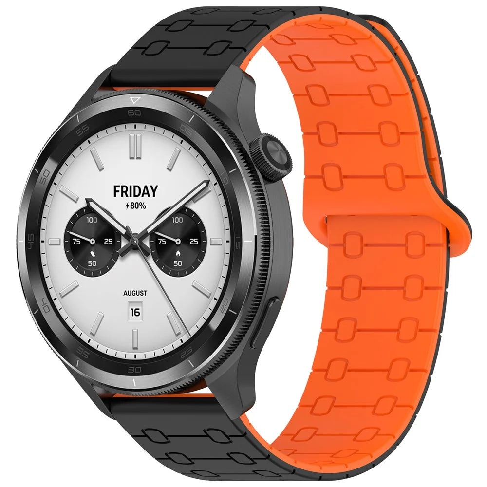 22mm Magnetic Silicone Strap for Huawei Watch GT 6 46mm / 5 46mm / 5 Pro 46mm / Huami Amazfit Bip 5 5-Bead Design Watch Band - Black / Orange - 2