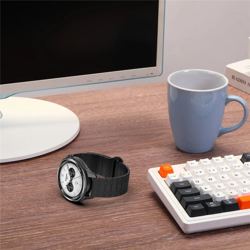 22mm Magnetic Silicone Strap for Huawei Watch GT 6 46mm / 5 46mm / 5 Pro 46mm / Huami Amazfit Bip 5 5-Bead Design Watch Band - Black / Orange - 6
