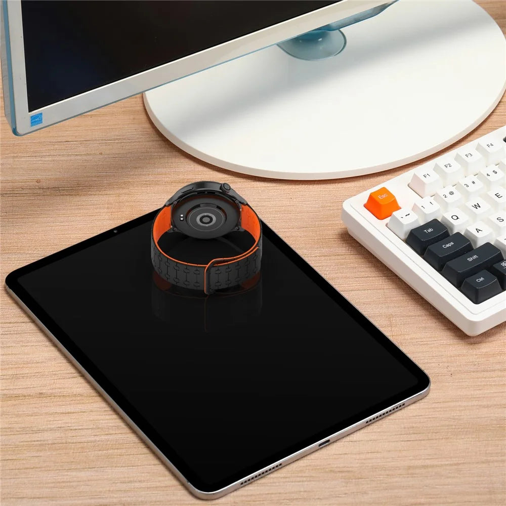 22mm Magnetic Silicone Strap for Huawei Watch GT 6 46mm / 5 46mm / 5 Pro 46mm / Huami Amazfit Bip 5 5-Bead Design Watch Band - Black / Orange - 7