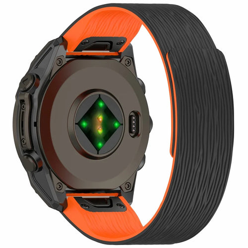 For Garmin Instinct E 40mm / Fenix 8 43mm Watch Band Quick Release Silicone Magnetic Strap - Black  /  Orange - 1