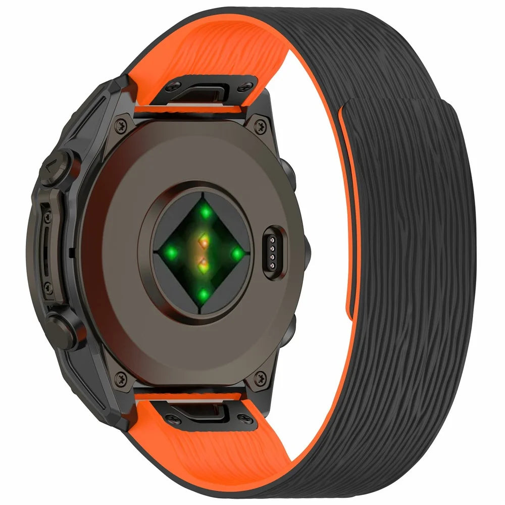 For Garmin Instinct E 40mm / Fenix 8 43mm Watch Band Quick Release Silicone Magnetic Strap - Black  /  Orange - 1