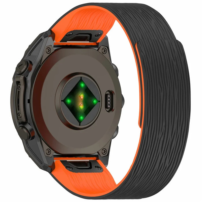 For Garmin Instinct E 40mm / Fenix 8 43mm Watch Band Quick Release Silicone Magnetic Strap - Black  /  Orange - 1